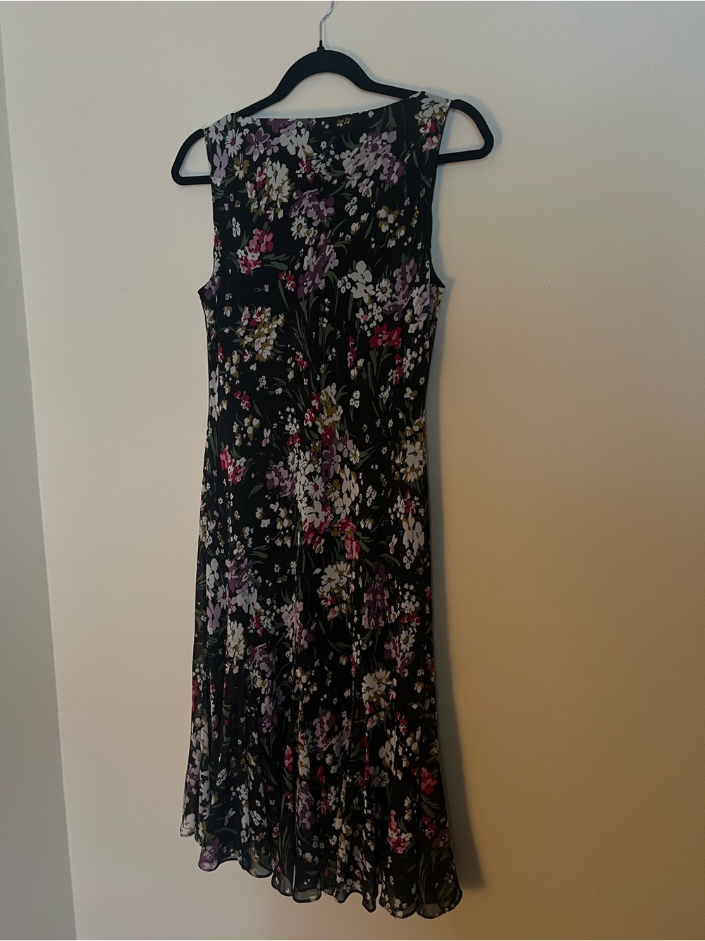 Vintage Y2K Chiffon Black Floral Sleeveless Midi Dress - Picture 6 of 8